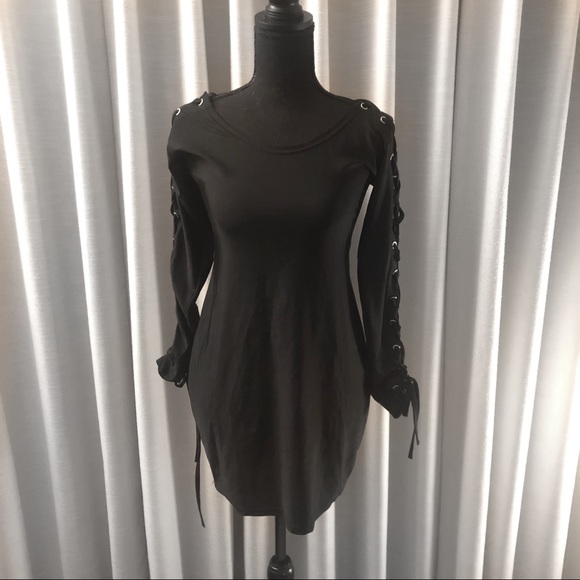 Dresses & Skirts - Black Gothic Club Dress with Lace Up Sleeves